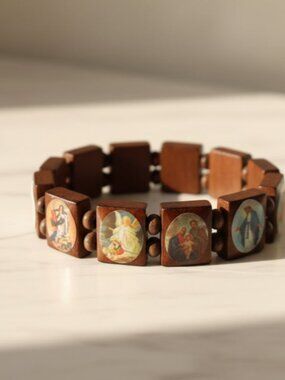 Brown Religious Wooden Bracelet, Saints Bracelet, Catholic Bracelet, Unisex